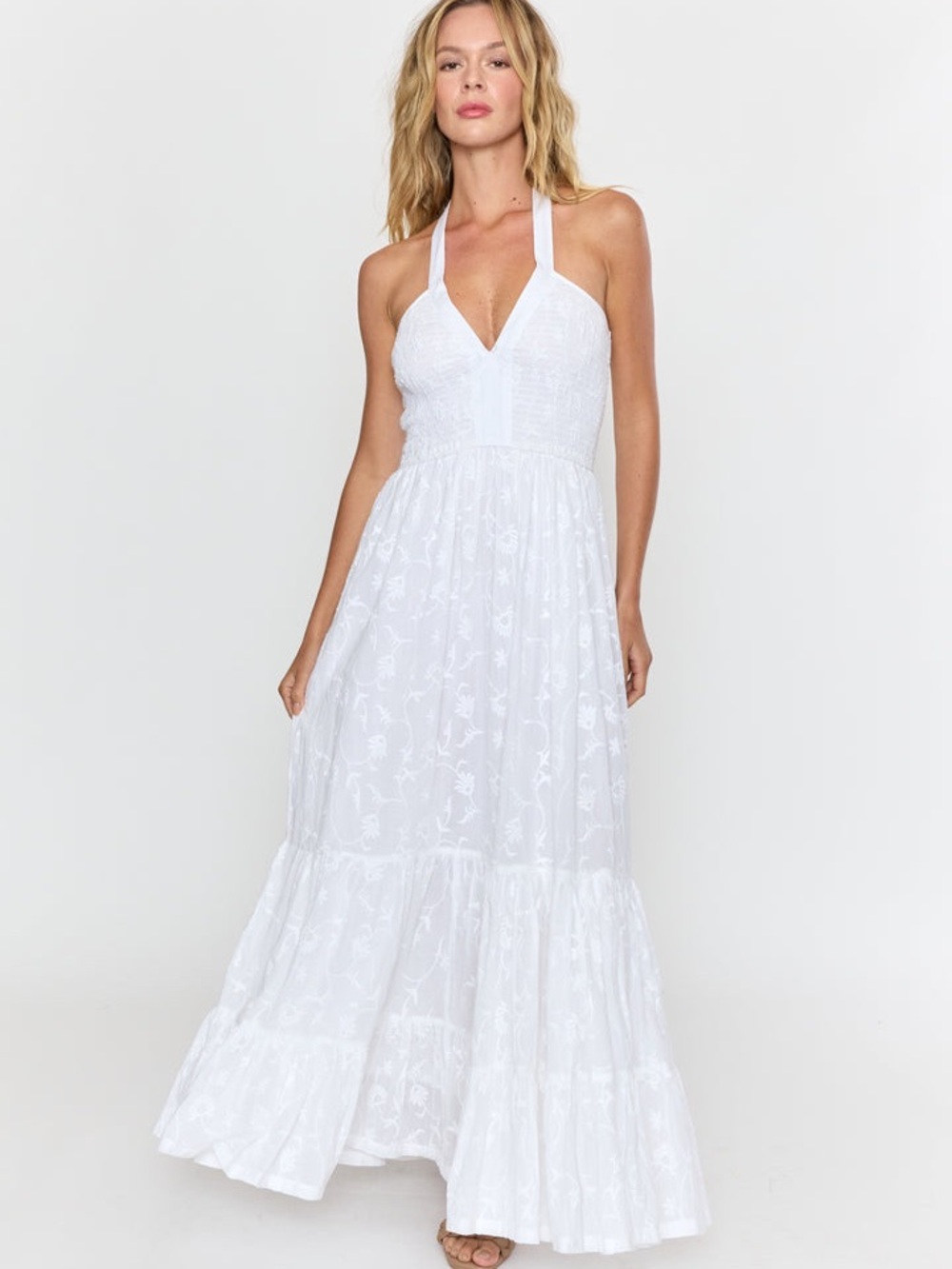 RAGA White Halter Maxi Dress - Women's Summer Dress Embroidered